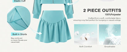 Y2K Co-Ords 2 Piece Sets Woman Quarter Zip Crop Top And Tennis Skort Outfit Casual Workout Lounge Wear Clothes Women Skirts Sets