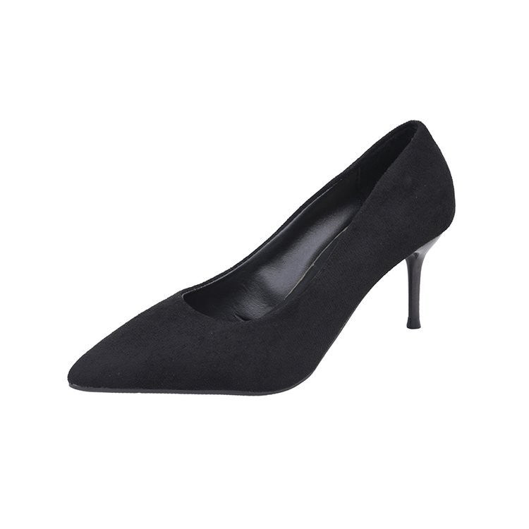 High Heels Women's New Women's Shoes Pointed Shallow Mouth Single Shoes Fine Heel Suede Black Fashion Shoes Women Large Size