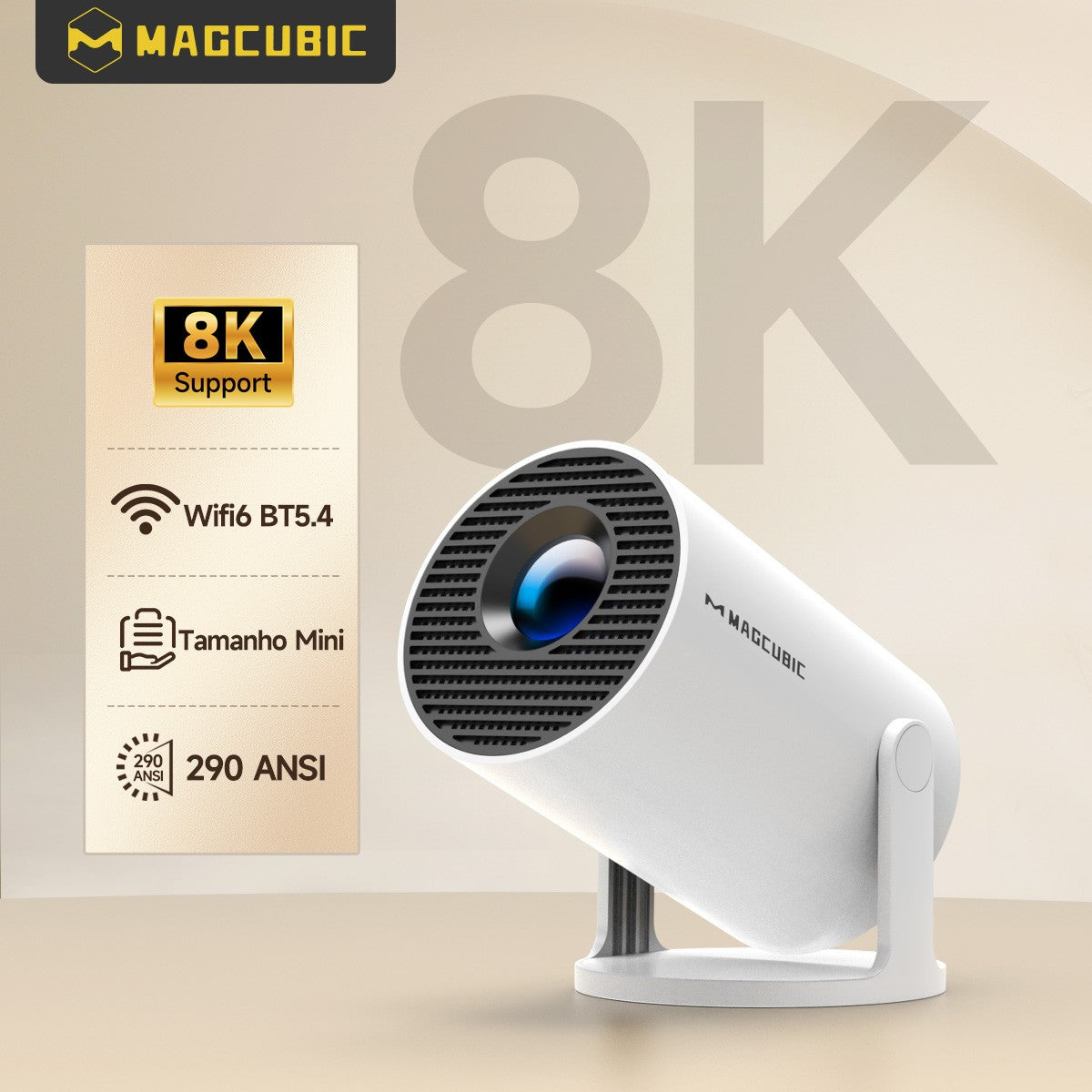 Magcubic Projector Android14 HY300 WiFi6 290ANSI Android14.0 8K Allwinner H726 130"screen BT5.4 Home Theater Outdoor portable