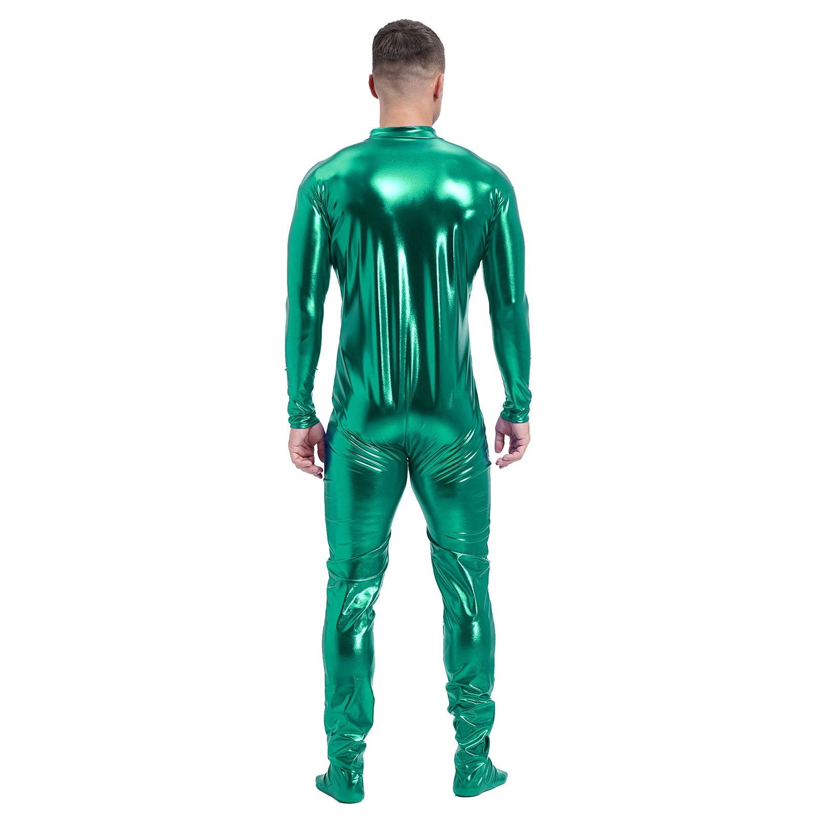 Men's Shiny Metallic Zentai Dress-up Jumpsuit Cosplay Costume Performance Stage Disco Clubwear Full Body Unitard Tights Leotard