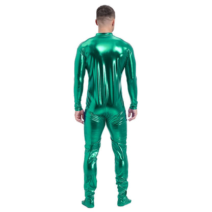 Men's Shiny Metallic Zentai Dress-up Jumpsuit Cosplay Costume Performance Stage Disco Clubwear Full Body Unitard Tights Leotard