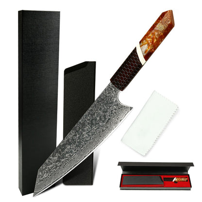 Professional Japanese Kitchen kiritsuke Knife 67-layer Damascus Steel Custom 8 inch Chef Knife with multicolour Resin Handle