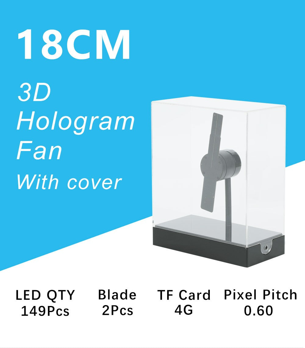 Portable Mini 3D Hologram Fan 18CM with Desktop Cover - Christmas Decoration Holographic Display, Advertising Projector for Home