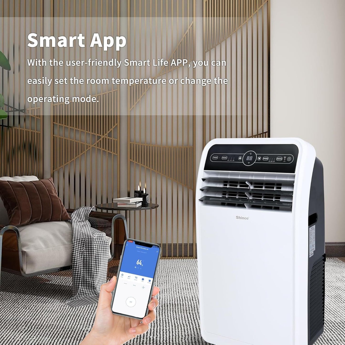 Ar Condicionado Portátil Shinco 10.000 BTU, Unidade de AC Portátil com Resfriamento Embutido, Habilitado para Wi-Fi para Ambientes de até 27 m².