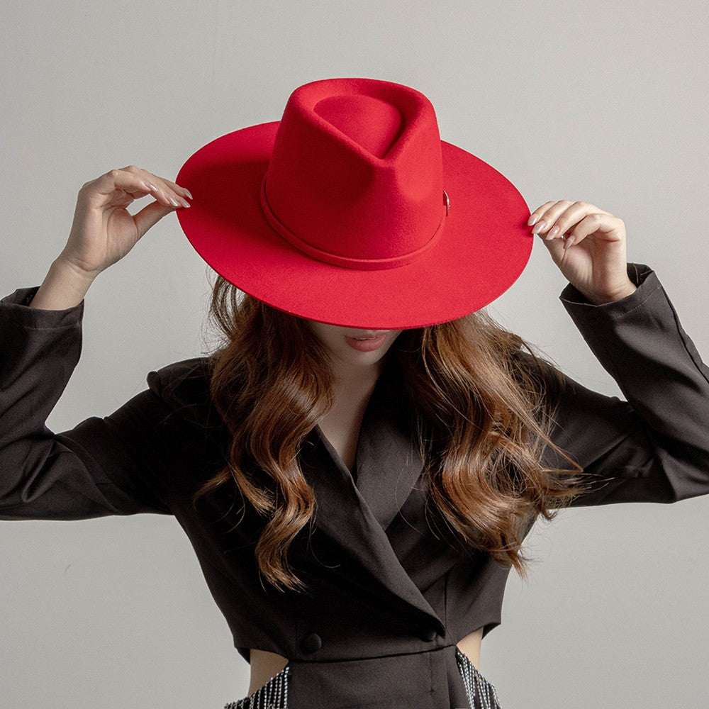 Chapéu Fedora de Feltro 100% Lã Australiana com cinto de feltro e aba larga de design moderno