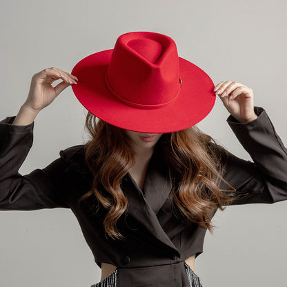 Chapéu Fedora de Feltro 100% Lã Australiana com cinto de feltro e aba larga de design moderno