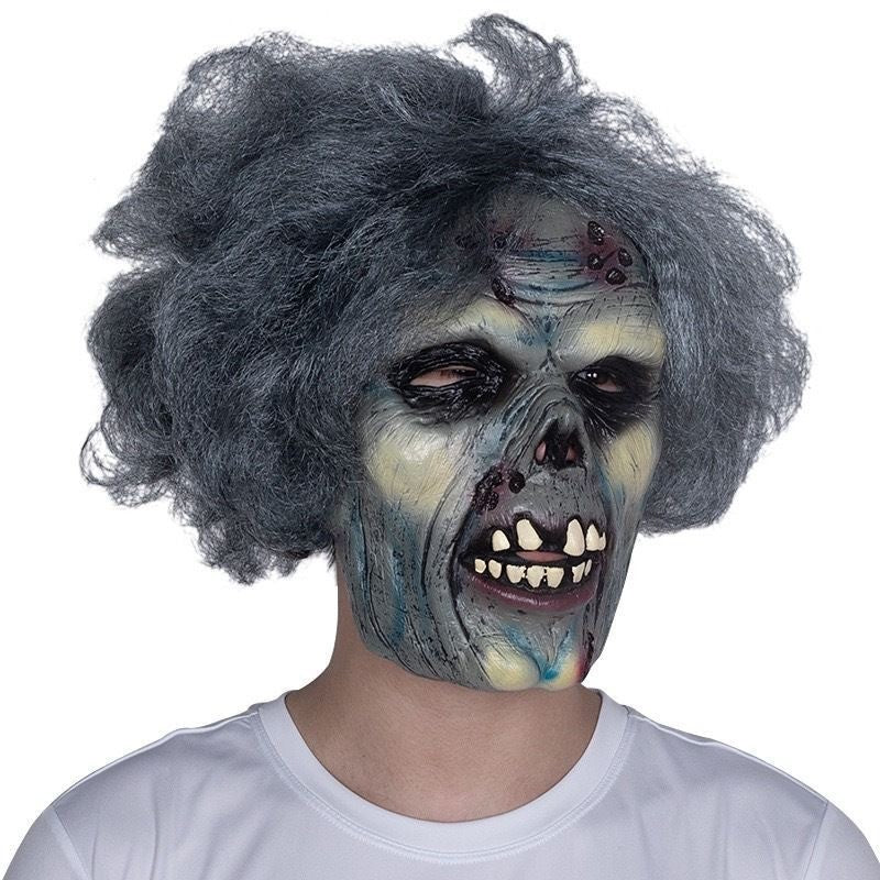 Halloween Scary Zombie Latex Mask with Grey Hair - Horror Rotten Face Prop for Haunted House, Cosplay & Party
