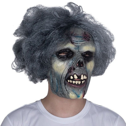 Halloween Scary Zombie Latex Mask with Grey Hair - Horror Rotten Face Prop for Haunted House, Cosplay & Party