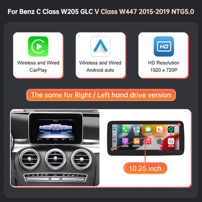Tela multimídia Linux CarPlay sem fio Android Auto para Mercedes-Benz W205 W176 GLC A C Classe V W447 CLA GLA 2015-2018 NTG5.0