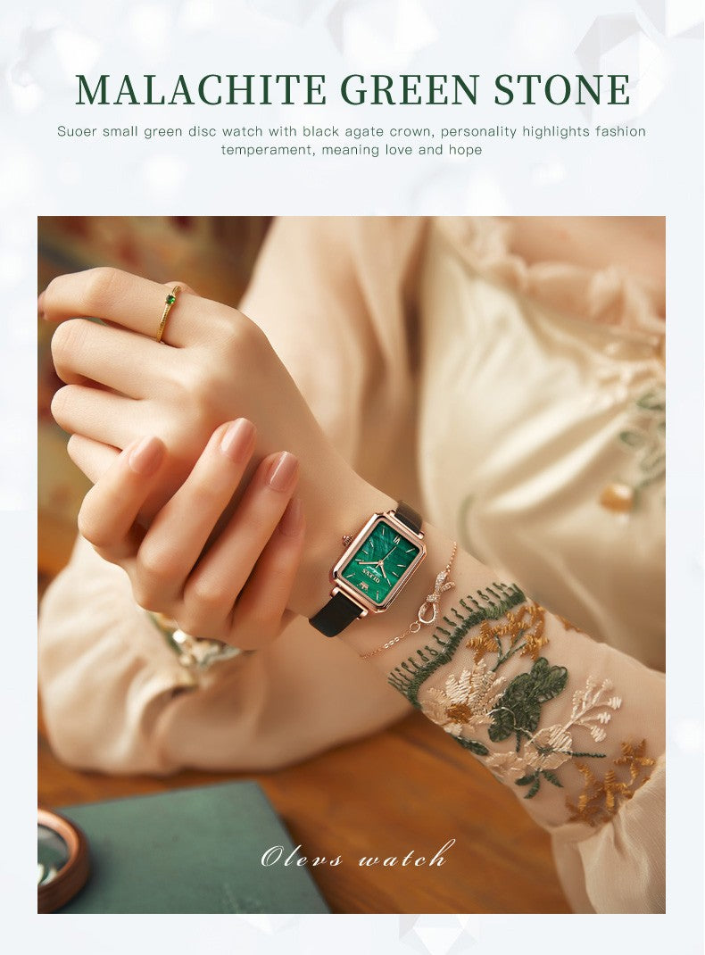 OLEVS 6624 Original Women Watch Luxury Top Green Square Waterproof Clock Fashion Elegant Brand Women Quartz Watch Reloj Mujer