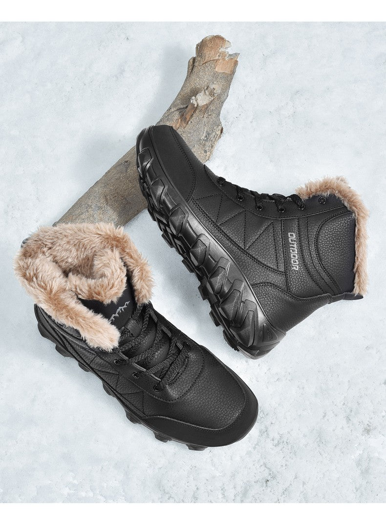 Botas de Neve de Inverno 2025 Masculinas Sapatos Outdoor Cano Alto Cadarço Antiderrapante Botas de Tornozelo Quente Confortáveis Pelúcia Sapatos Casuais Masculinos