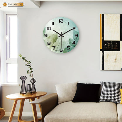 Fresh Green Leaf Print Wall Clock - Minimalist Botanical Pattern, Noiseless Sweeping Mechanism, Kitchen/Bathroom Decorative Time