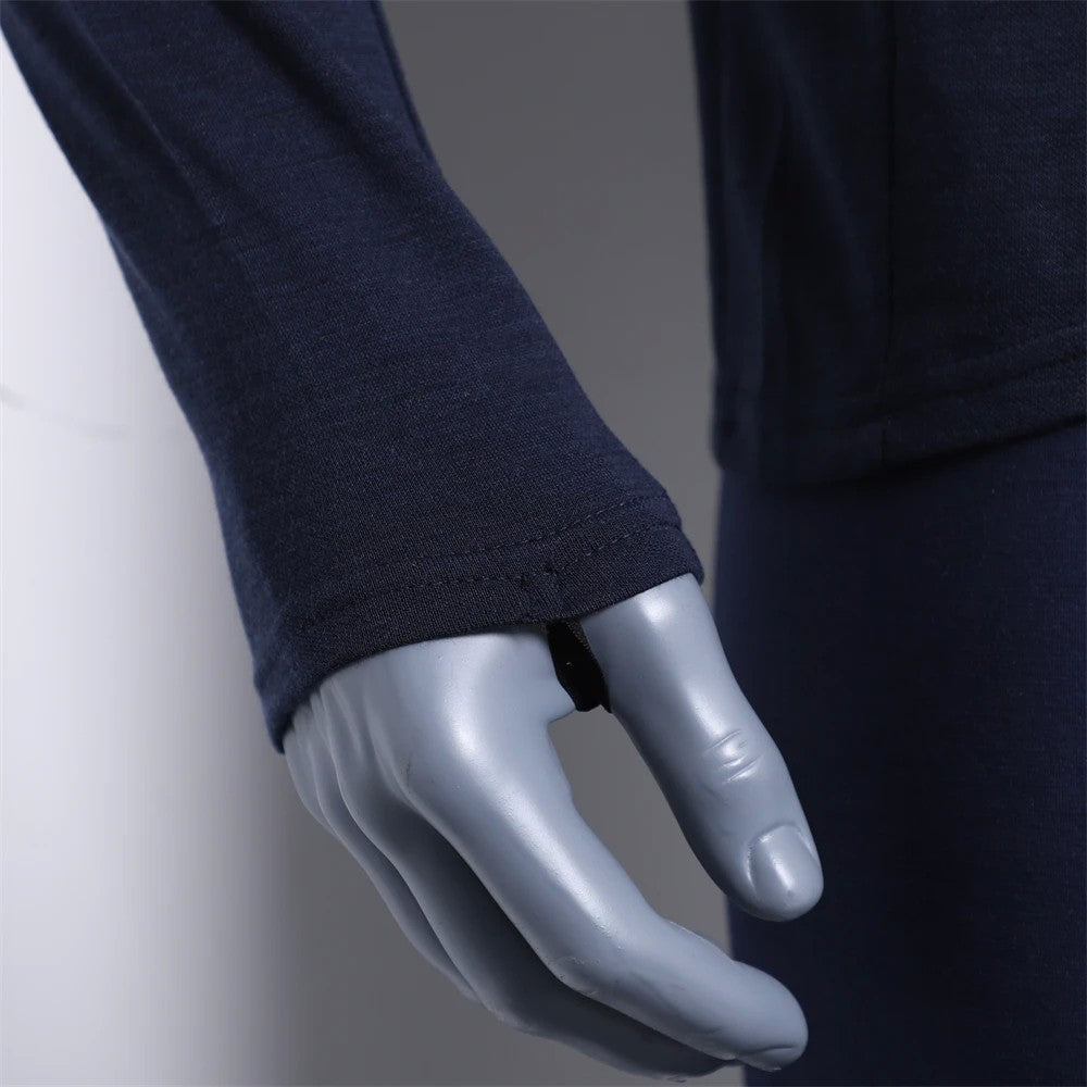 42% Merino Wool Base Layer Shirt Men 1/2 Zip Thermal Underwear Long Sleeve Shirts 210G Hiking Sports Breathable Wicking Moisture