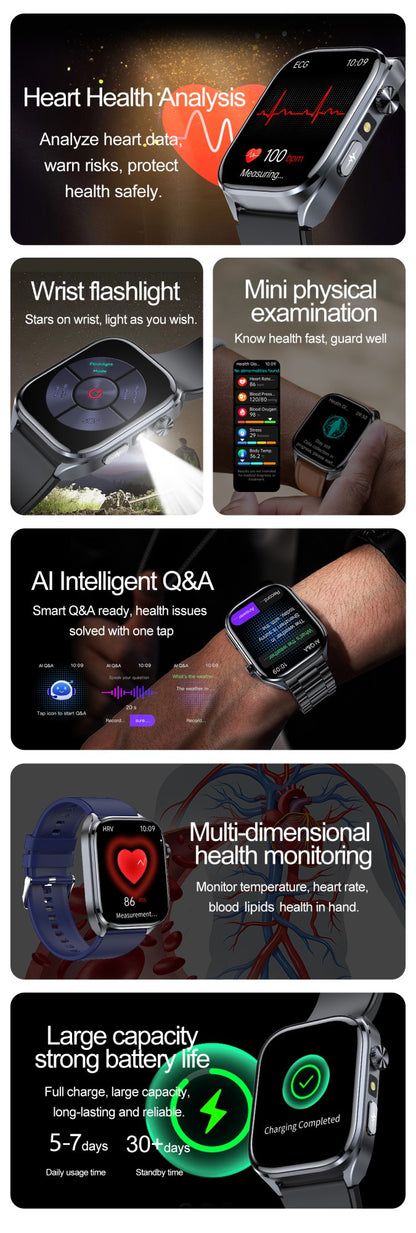 2025 Novo Smartwatch Masculino AI Diagosis ECG Saúde Pressão Arterial Lipídio Ácido Úrico AI-GPT Respostas Inteligentes Saúde Smartwatch Para Homens