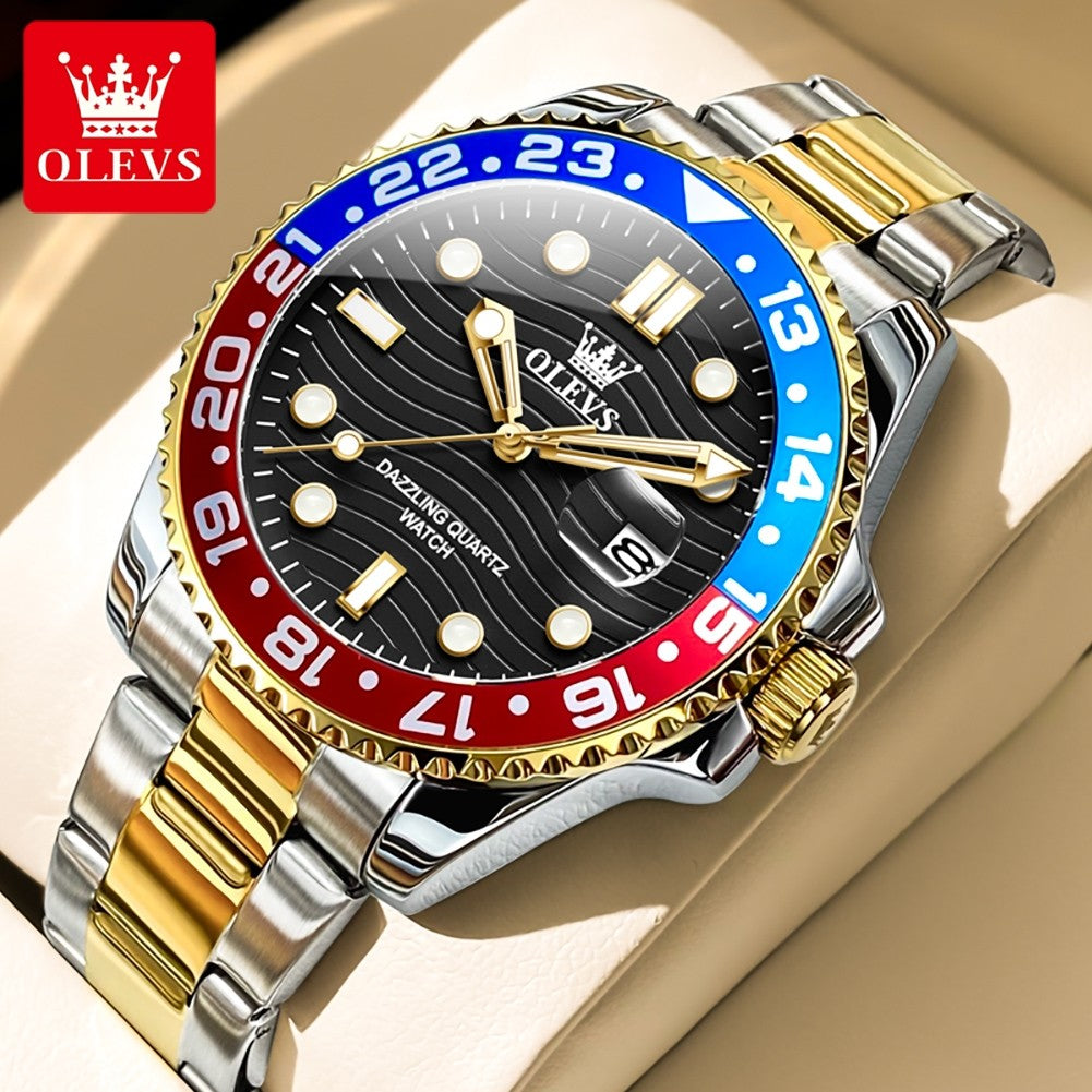 OLEVS Men's Watches Trend Luxury Fine Steel Strap Big Date Original Brand Quartz Wristwatch for Man Waterproof Luminous 5885 New