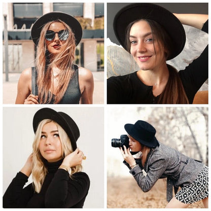 Winter Spring Imitation Woolen Women Hat Ladies Fedoras Top Jazz Round Cap Female Bow Ribbon Bowler Hats