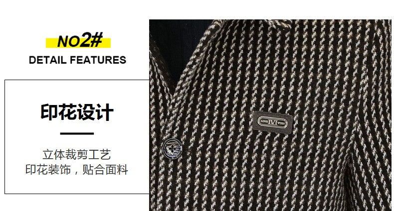 Korean Fashion Woolen Jacket for Men 2023 Winter Plaid Casual Business Trench Coat Slim Social Office Street Wear Short Overcoat