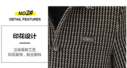 Korean Fashion Woolen Jacket for Men 2023 Winter Plaid Casual Business Trench Coat Slim Social Office Street Wear Short Overcoat