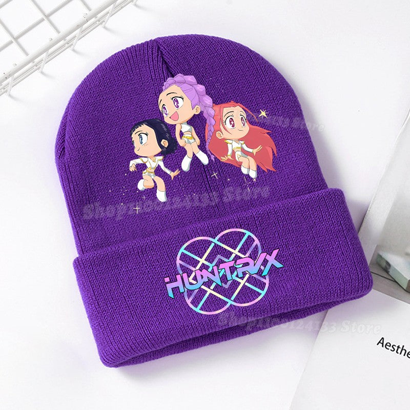 Demone Hunter Kids Knitted Hat Cute Anime Print Girl Beanie Cap Headgear Outdoor Street Warm Knit Cap Y2K Kawaii Game Party Gift