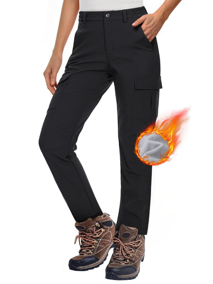 MAGCOMSEN Women's Softshell Pants Fleece Lined Winter Hiking  Ladies Pants Snow Ski Trousers Waterproof Ripstop Warm Cargo Pants