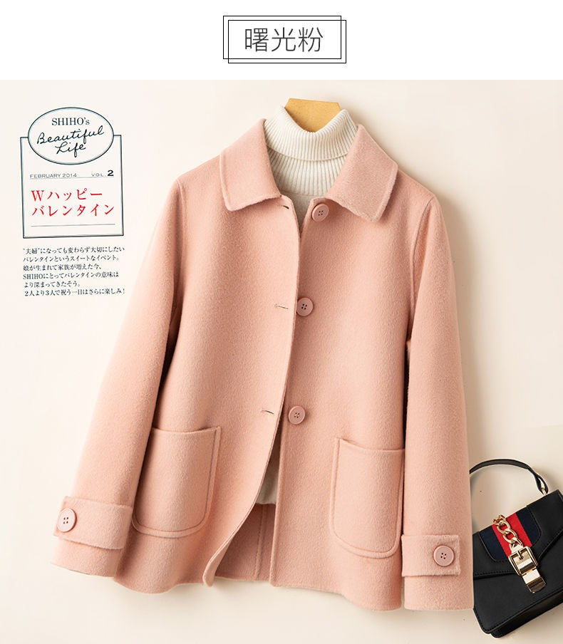 2025 Autumn Winter New Double-Sided Wool Coat Women Section Short Woolen Coats Single-breasted Black Khaki Cardigan Outerwear