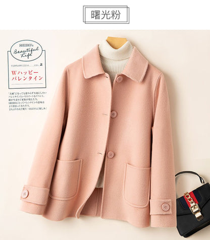 2025 Autumn Winter New Double-Sided Wool Coat Women Section Short Woolen Coats Single-breasted Black Khaki Cardigan Outerwear