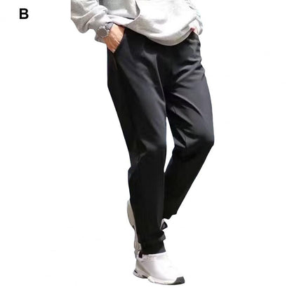 Elastic Waist Drawstring Pants Men's Winter Windproof Plush Lined Pants for Outdoor Activities Daily Wear Solid Color Men