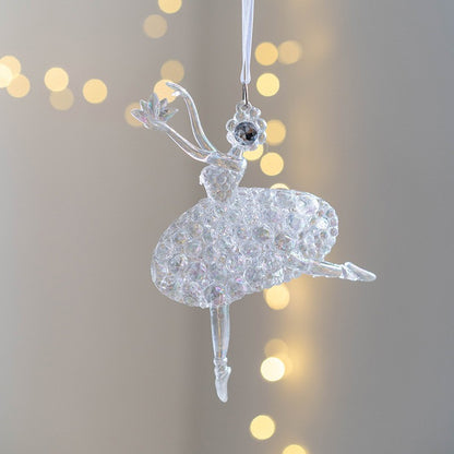 Christmas Decoration Acrylic Crystal Carriage Bells Elk Butterfly Christmas Tree Ornaments for Ice Xmas Party Decor Velas