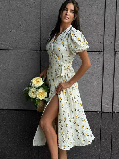 Summer Women's Light Long Dress 100% Cotton A-line Midi Dresses Muslin with Side