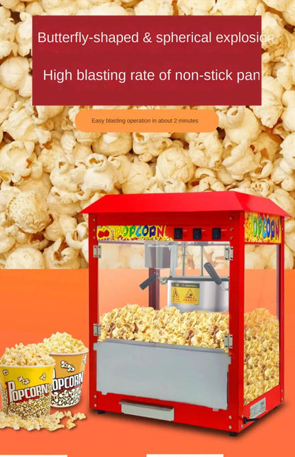 220V Commercial Popcorn Maker Machine, Large Capacity, Quick Heating, for Business Events and Parties