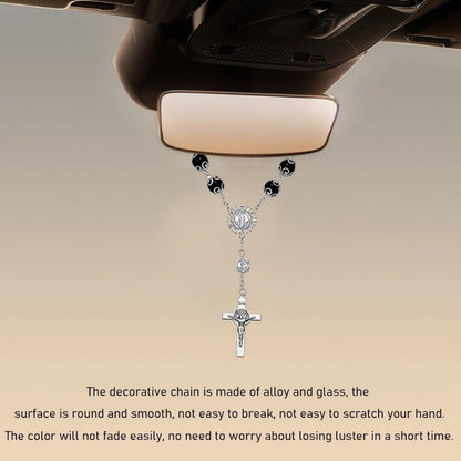 Car Rosary for Rearview Mirror, Personalized Rear View Cross Blessing Beads Decor, Auto Rearview Catholic Rosary