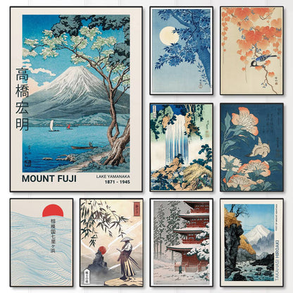 Japan Takahashi Yuming Yamanaka Lake Mount Fuji Canvas Print Cherry Blossoms Wall Art Posters for Modern Living Rooms Home Decor