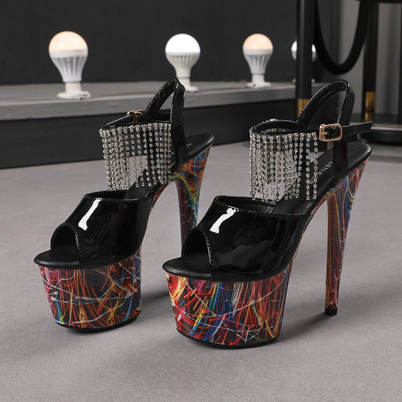 17CM Summer Shoes Women luxury Sandals Platform Ladies Shoes Stripper Womens High Heels Geometric Fluorescent Night light Heels