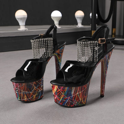 17CM Summer Shoes Women luxury Sandals Platform Ladies Shoes Stripper Womens High Heels Geometric Fluorescent Night light Heels