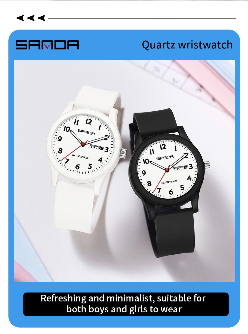 SANDA 3263 Fashion Casual Men Watch Silicone Strap Waterproof Luminous Clock Unisex Wristwatch Date Week Sport Man Watches