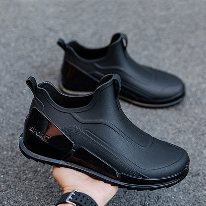 Ankle Rain Boots Men's Motorcycle Waterproof Shoes Outdoor Rain Boots Fishing Non-slip Rubber Shoes Thick Soled Water Shoes