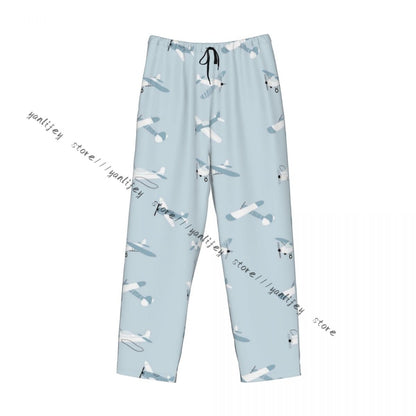 Men's Sleepwear Loose Sleep Pants Pajamas Cute Airplanes Long Lounge Bottoms Casual Homewear