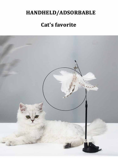 Brinquedo Engraçado para Gatos de Pena Colorida Fofa com Sino Ventosa Varinha Interativa Destacável para Gatinhos Brinquedos para Gatos