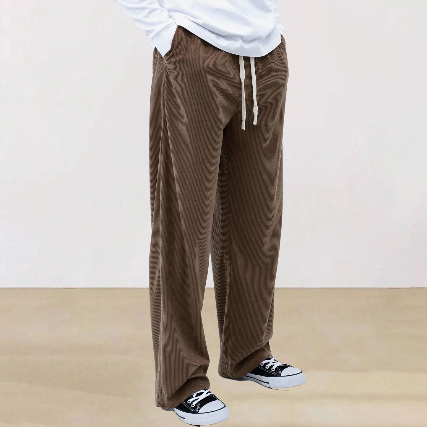 Mens Corduroy Joggers Pants Casual Cargo Pants Drawstring Elastic Waist Baggy Tapered Sweatpants with Pockets Outdoor Sweatpants