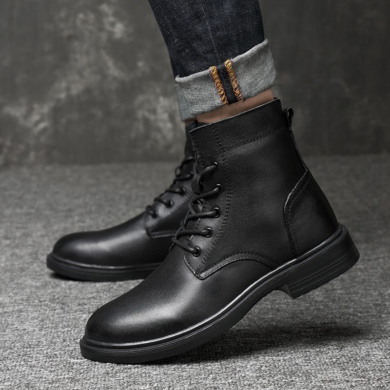 Men Winter Shoes Formal Dress Boots Black Motorcycle Boots Warm Oxford Ankle Men's Boots Genuine Leather High Quality Big Siz 50