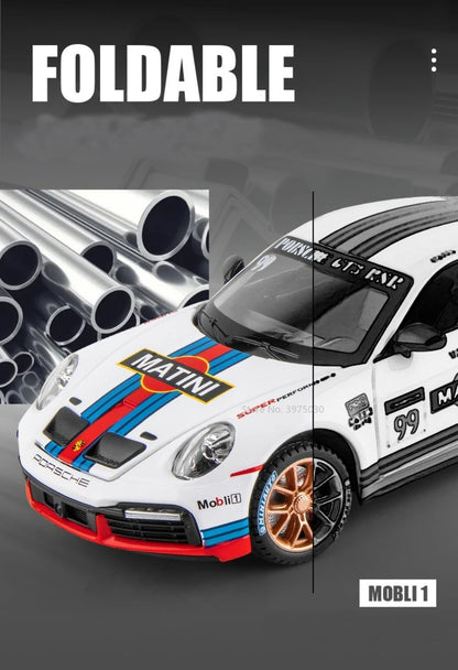 1:24 Alloy Porsche 911 GT3 RSR Sports Cars Diecast Miniature Models Toy with Sound Light Pull Back Vehicle Boys Collection Gifts