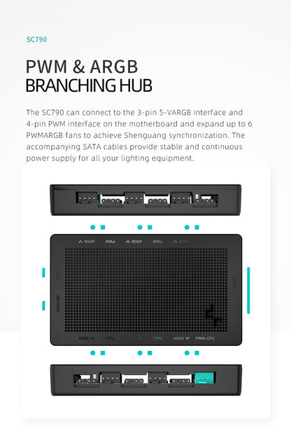 DeepCool Fan HUB PWM 5V 3pin ARGB Magnetic Attraction Fan HUB Splitter SATA Power Control Connect Motherboard
