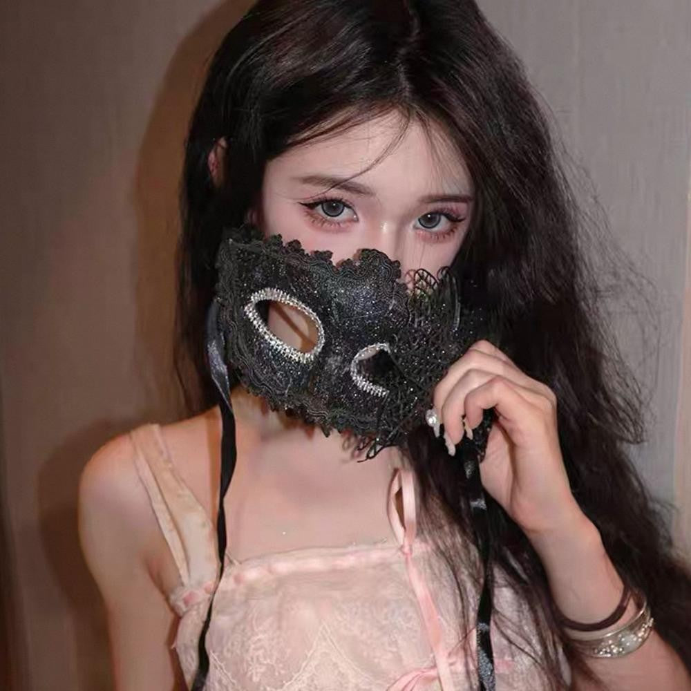 Halloween Mask Masquerade Princess Half Face Lace Plus Flower Children Adult Eye Mask Female Party Performance Props
