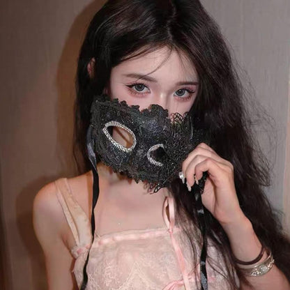 Halloween Mask Masquerade Princess Half Face Lace Plus Flower Children Adult Eye Mask Female Party Performance Props