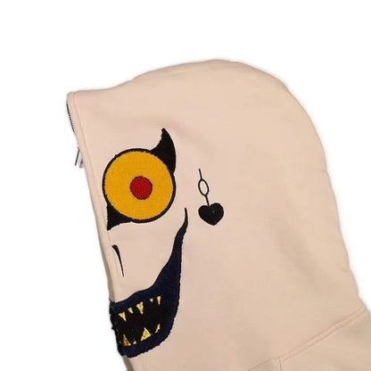 American fashion funny full zipper monster headgear men hoodie Y2K gothic Harajuku high street clothing casual loose sportswear