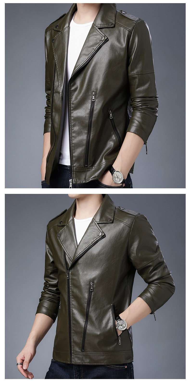 Men's Black PU Leather Jacket Men's  Zipper Leather Jacket Vintage Men's Leather Jacket Men's Leather Motorcycle Jacket