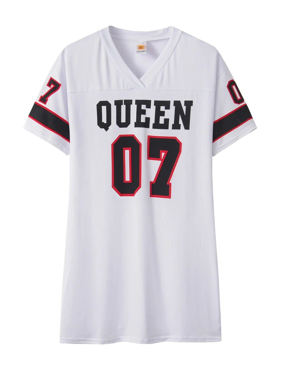 Fashion V-Neck Queen Letters Print Dress Short Sleeve Basketball Sporty Style Sexy Loose Female Clothing Streetwear Loungewear