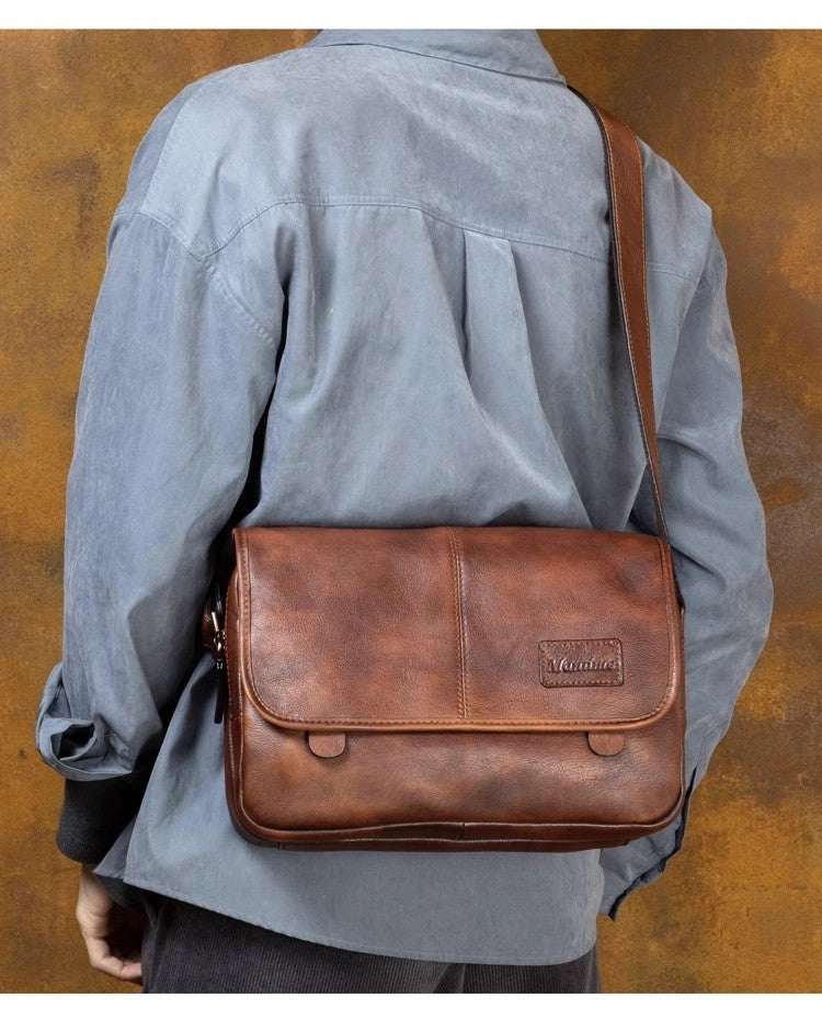 Leather shoulder bag men's messenger bag casual men's bag tide brand high-capacity leather messenger bag tooling backpack.