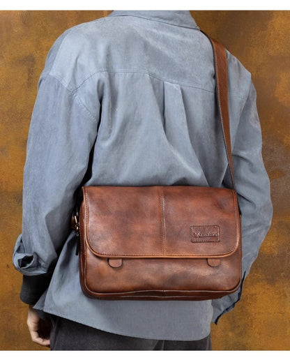 Leather shoulder bag men's messenger bag casual men's bag tide brand high-capacity leather messenger bag tooling backpack.