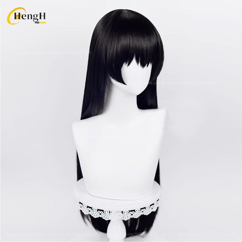 In Stock Synthetic Anime Yor Forger Cosplay Wig Long 80cm Black Straight Hair Yor Briar Heat Resistant Hair Halloween Party Wigs